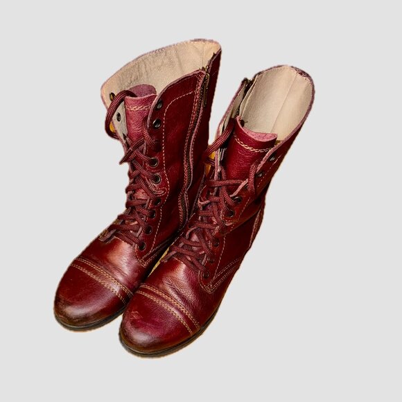 Steve Madden Leather Troopa Combat Boots - Burgundy/Wine Color Size 7 - Picture 2 of 11